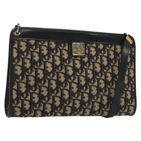 DIOR Trotter Canvas Shoulder Bag Navy Gold - Picture 1 of 12